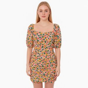 Lush Women’s Puff Sleeve Floral Ruched Bodycon Mini Dress Size Small New NWT
